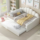 Full Size Upholstery Daybed Frame with Shall Shaped Backrest and Trundle