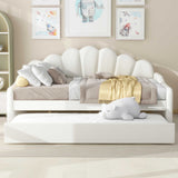 Full Size Upholstery Daybed Frame with Shall Shaped Backrest and Trundle