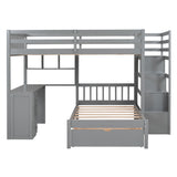 Full Over Twin Bunk Bed with Desk and Drawers, Gray