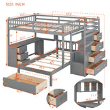 Full Over Twin Bunk Bed with Desk and Drawers, Gray