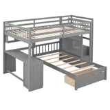 Full Over Twin Bunk Bed with Desk and Drawers, Gray