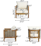 Patio Accent Chair Outdoor Club Chair Single Lounge Sofa Armchair with Soft Waterproof Cushion&Weather-Resist Acacia Wood Frame