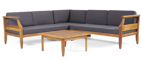 Outdoor Sectional Sofa Set Patio Chat Conversation Set Garden Furniture Set Lounge Set with Coffee Table & Water Resistant Cushion, Gray