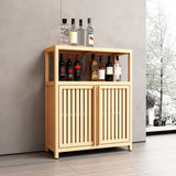 32.08" Tall Bamboo Storage Cabinet with 1 Open Shelves and 2 Doors for Bathroom, Natural