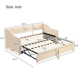 Twin to King Upholstered Daybed, Extendable Sofa Beds with Pop Up Twin Trundle Bed
