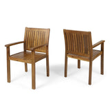 7pcs Outdoor Dining Set for 6, Patio Dining Furniture Set with 6 Ergonomic Chairs & Weather-Resistant Acacia Wood Frame
