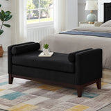 Elegant Upholstered Ottoman Bench with Pillows, Mid-Century Modern Window Seat, Bed End Ottoman with Solid Wood Legs