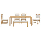 6-Piece Extendable Dining Set with 4 Upholstered Chairs & Bench, 60"-72" Mid-Century Modern Kitchen Table with Curved Legs