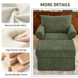 Upholstered Accent Chair with Ottoman, Single Sofa Chair Chaise Lounge Armchair Club Chair, Green