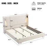 King Size Upholstered Platform Bed Frame with Padded High Wingback Headboard, Reading Lamp & USB Port