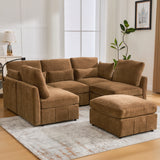 85.4" Modular Sectional Sofa Couch, Convertible Sofa Bed with Movable Ottoman, 2 USB Ports & Phone Holder