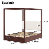 Queen Size Canopy Bed 4-poster Platform Bed Frame with Upholstered Headboard, Espresso