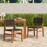 Set of 2 Outdoor Dining Chairs, Acacia Wood Patio Side Chairs with Breathable Woven Rope for Indoor & Outdoor Use