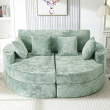 80"W Curved Chaise Lounge Sofa with Cup Holders, Seal Velvet Boneless Upholstered Sofa Couch for Living Room, Green