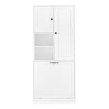 Tall Storage Cabinet with Adjustable Shelves, Large Flip-Out Basket & Enclosed Cabinets – Perfect for Bathroom, Living Room, or Office