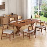 Set of 2 Rattan Dining Chairs Armless Chair Kitchen Side Chair with Curved Rattan Back & Rubberwood Frame