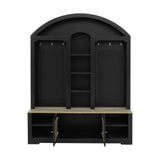 Curved Top Hall Tree with Storage & Hooks, Entryway Coat Rack with Shoe Bench & LED Light, Multi-Functional Foyer Organizer
