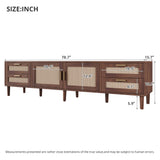 78" TV Stand for TVs up to 85", Media Console Cabinet with 4 Drawers & Rattan Doors, Modern Entertainment Center, Walnut