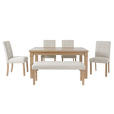 6-Piece Modern Dining Set, Rectangle Kitchen Table with 4 Upholstered Chairs & Bench, Ideal for Dining Room and Living Room