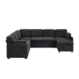 U-Shaped Convertible Sleeper Sofa Bed Modular Sectional Sofa Upholstered Couch Family Sofa with Reversible Chaise Lounge&USB Ports, Black