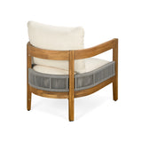 Outdoor Club Chair Patio Accent Chair with Water-resistant Cushion, Weather-Resistant Acacia Wood Frame & Rope Accent, Teak+Beige