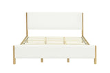 King Size Upholstered Platform Bed Frame with Headboard, White&Natural