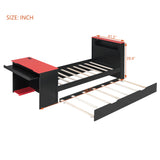 Twin Size Daybed with Trundle & Gaming Desk, Wood Bed Frame with RGB LED light, USB Ports & Keyboard Tray