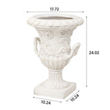 Classical Scrollwork Relief Urn Planter, Weather-Resistant Outdoor Flower Pot Patio Decorative Vase for Garden Entryway, Antique White