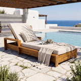 Patio Chaise Lounge Daybed with Adjustable Back&Water-Resistant Cushion, Weather-Resistant Outdoor Recliner, Cream&Teak