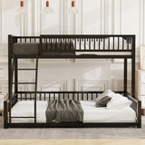 Twin XL over Queen Floor Bunk Bed Frame with Ladder and Safety Guardrails, Easy Assemble, Black