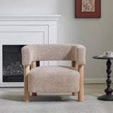 Accent Chair, Boucle Upholstered Armchair, Wood Single Sofa Lounge Chair