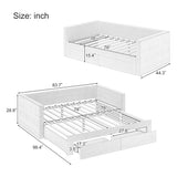 Twin to King Size Daybed with Trundle, Upholstered Extendable Sofa Bed Frame with Storage Drawers, Beige