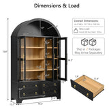 72.8"H Arched Pantry Cabinet, Kitchen Storage Cabinet with 3 Glass Doors, 4 Drawers & Adjustable Shelves for Dining Room, Bathroom