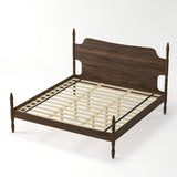 Retro King Size Platform Bed Frame with Curved Tall Headboard & Turned Spindle Legs for Bedroom, No Box Spring Needed