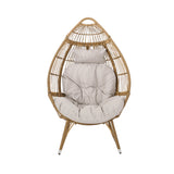 Patio Egg Chair with Soft Cushion, Indoor&Outdoor Basket Chair Accent Chair Weather-resistant Patio Seat Leisure Chair, Natural