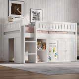 Full Size Loft Bed with Storage Cabinet & Chalkboard Panel, Kids/Teens Bedroom Bed Frame, White