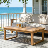 Outdoor Coffee Table, Acacia Wood Patio Table, Modern Slatted Rectangular Center Table for Deck/Garden/Poolside, Light Teak