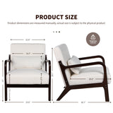 Mid-Century Modern Accent Chair with Lumbar Pillow & Soft Cushion, Reading Armchair Ergonomic Lounge Chair, Beige&Walnut