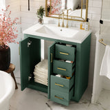 30" Retro Bathroom Vanity with Ceramic Sink, Freestanding Storage Cabinet with 3 Drawers & Soft-Close Doors