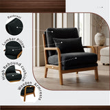 Nubby Fabric Accent Chair, Ergonomic Reading Armchair with High-Density Foam, Pillow & Wood Frame for Living Room Bedroom