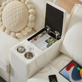120" Modular Corduroy Sectional Sofa with Storage, Modern U-Shaped 4-Seater Sofa with Cup Holders, Beige