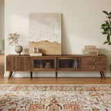 TV Stand for TVs up to 85", Entertainment Center with Storage Cabinets & Glass-Doors, Media Console, Natural