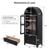 71" Tall Arched Kitchen Pantry Cabinet, 2 Drawers, Adjustable Shelves with Glass Door, Modern Farmhouse Storage Cupboard