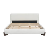 Upholstered Bed Frame with Solid Wood Legs, Elegant Boucle Platform Bed, King Size, White