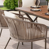 7 Pieces Patio Dining Set, All-Weather Outdoor Furniture Set with Dining Table and Chairs, Acacia Wood Tabletop, Metal Frame, for for Garden, Backyard, Balcony