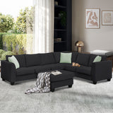Sectional Sofa Couches Living Room Sets, 7 Seats Modular Sectional Sofa with Ottoman, L Shape Fabric Sofa Corner Couch Set with 3 Pillows