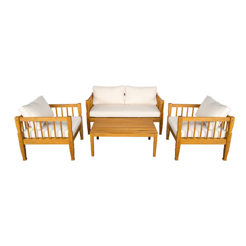 4-Piece Patio Furniture Set, Outdoor Furniture with coffee table, Patio Conversation Set Deep Seating with Thick Cushion for Backyard Porch Balcony,Teak finish