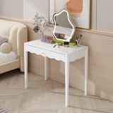 White 35.43" Vanity Desk with Drawer – Modern Makeup Table with Scalloped Front & Gold Knob, Compact Writing Desk with 4 Sturdy Legs for Bedroom, Small Home Office & Apartment Spaces