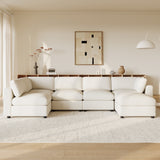 129" Modular Sectional Sofa, 6 Seat Cloud Sofa Bed with High Density Foam, U-Shaped Chenille Couch Set with Ottoman, Free Combination, Convertible Sleeper Sofa for Living Room, Apartment