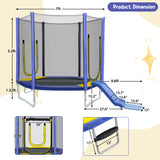 Trampoline for Kids with Safety Enclosure Net, Slide and Ladder, Easy Assembly ,Regular Hexagon Outdoor Recreational Trampoline